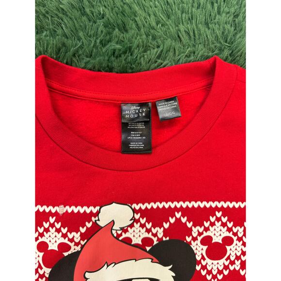 Disney Mickey Mouse Red Christmas Sweatshirt Santa Hat Holiday Sweater Large - Picture 3 of 6